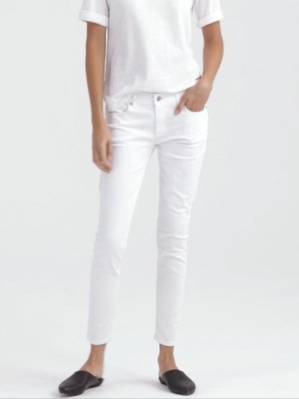 Eileen Fisher White Slim Ankle Jean Mid Rise Women Sz 12 Organic Cotton NEW $178